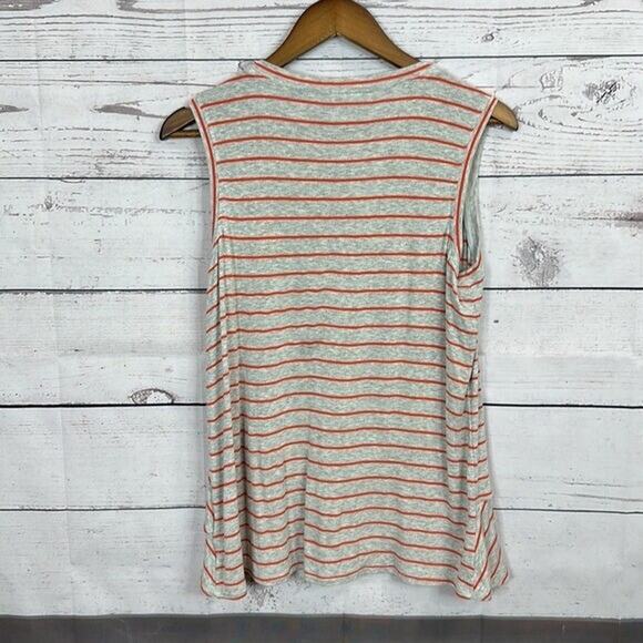 CAbi 5331 Tank Top Shirt Womens Small Gray Orange Stripe Rayon Minimalist Boxy - Picture 4 of 10